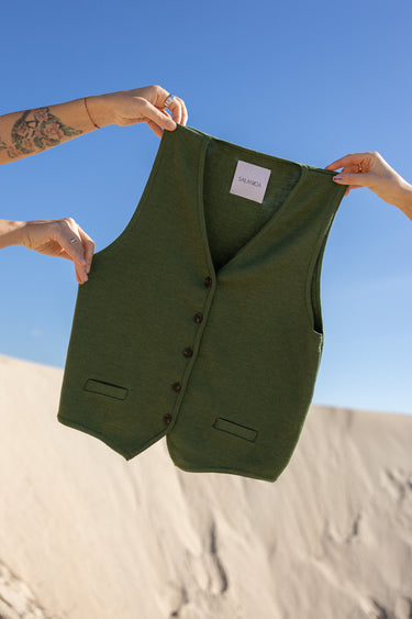 Galante Kootud 100% Meriino Vest Oliivroheline