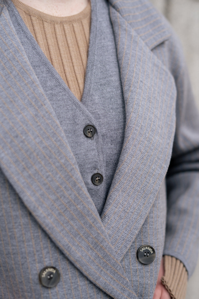 Forza Pinstripe Knitted 100% Merino Blazer Light Grey *NEW*