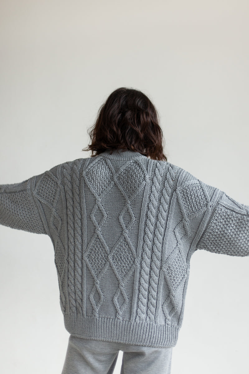Nonna Cable-Knit 100% Merino Sweater Grey