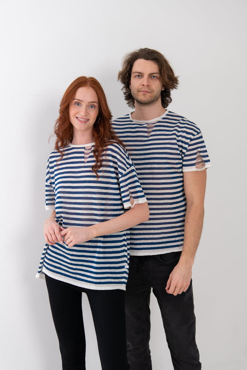 Energia Unisex 100% Linen T-shirt Navy