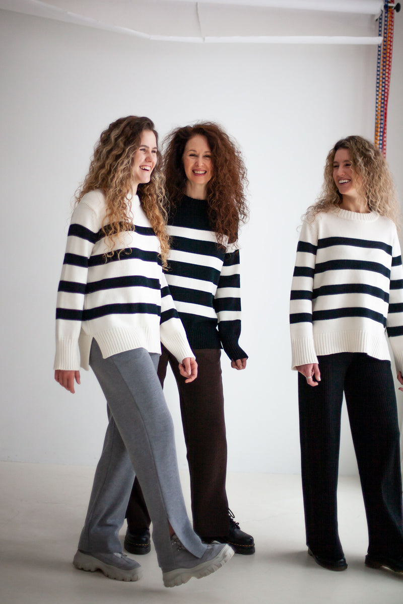 Marina dryžuotas 100% merino vilnos megztinis Baltas