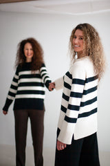 Marina dryžuotas 100% merino vilnos megztinis Baltas