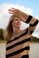 Marina dryžuotas 100% merino vilnos megztinis Smėlis
