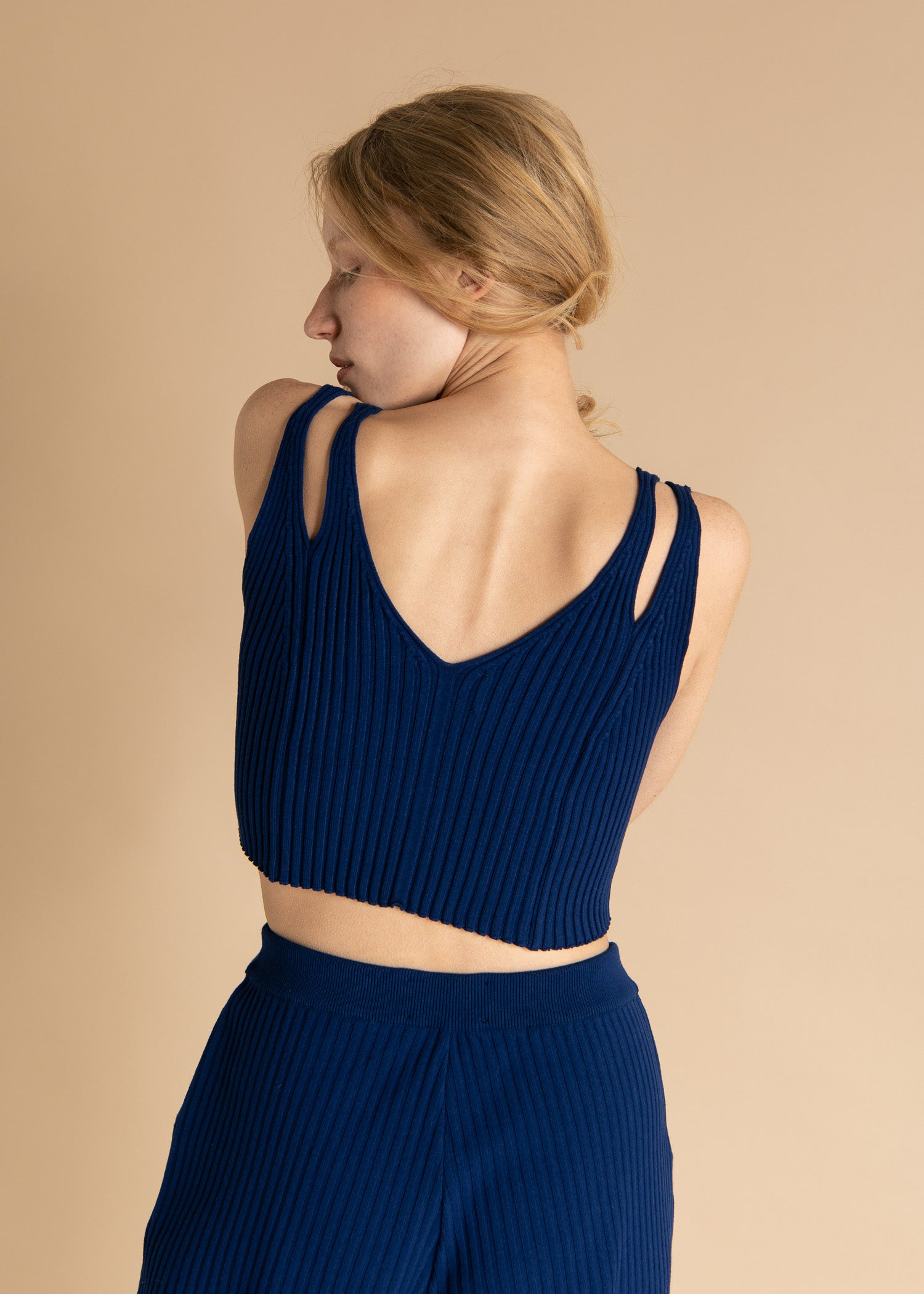 Donna Ribbed Crop Top Navy